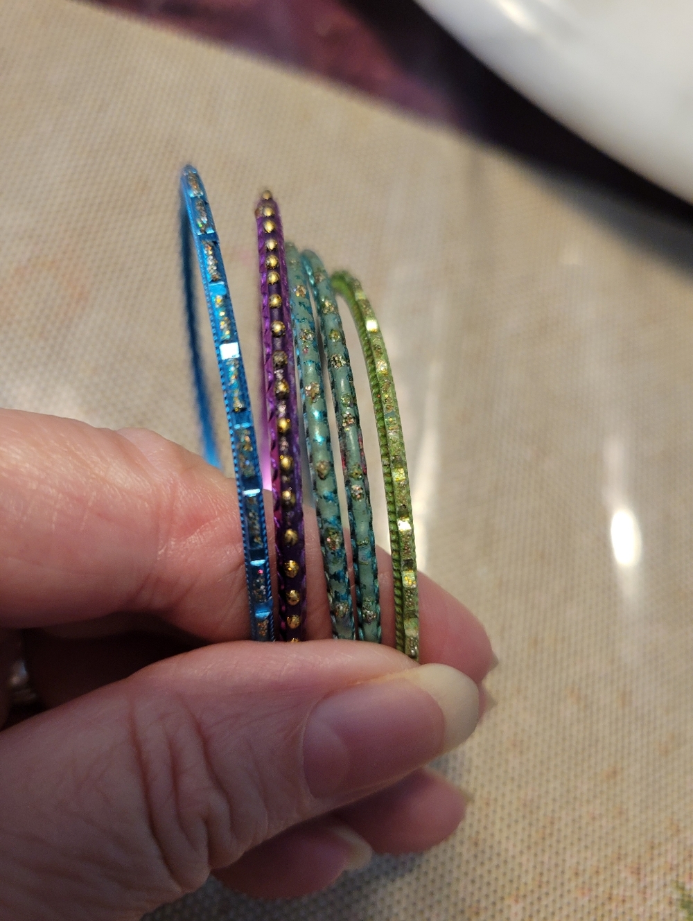 Multicolor Sparkle Stackable Bangle Bracelet Set - Blue, Purple, Teal, Green